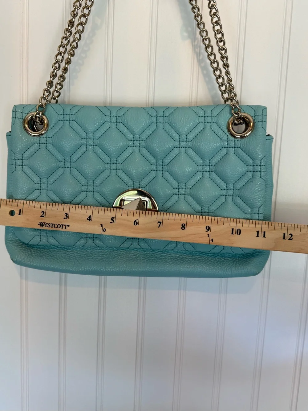 Kate Spade New York Blue Pebbled Leather Quilted Chain Shoulder Bag COA